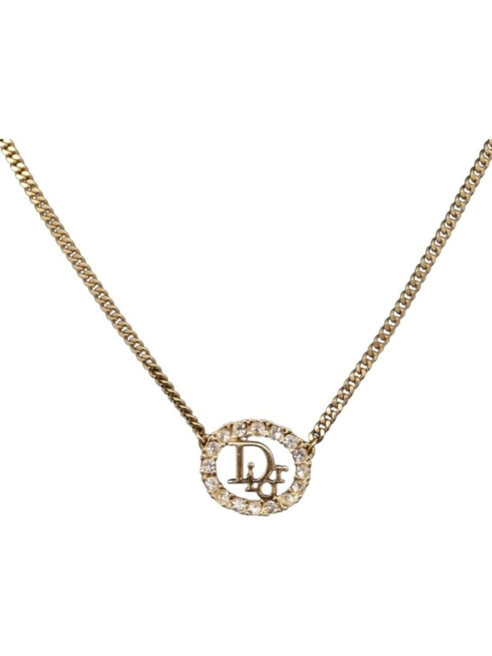 Christian Dior Rhinestone Necklace metal Gold Tone